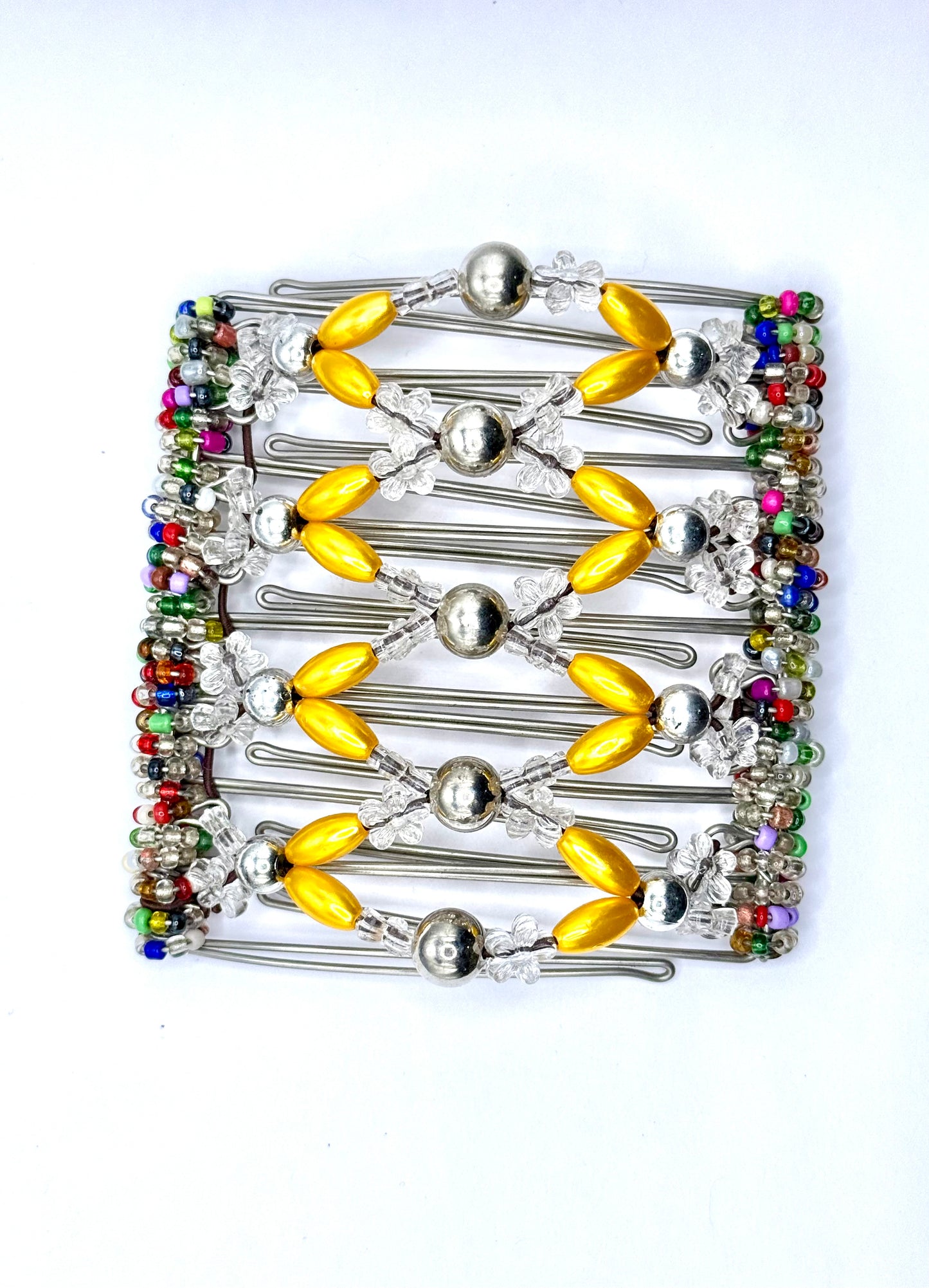 Thanksgiving Door Buster, Flash Sale, 9 Tooth Large Hair Comb, Golden Yellow, Silver Tone, Multicolor, Thick Hair, Hair Jeweler