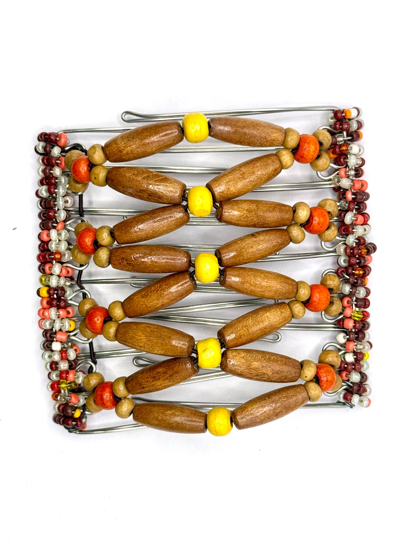 SALE! 9 Tooth Large Hair Comb, Thick Hair, Hippie Beads, Tribal Design, Blonde, Orange, Yellow, Light Brown, Hair Clip