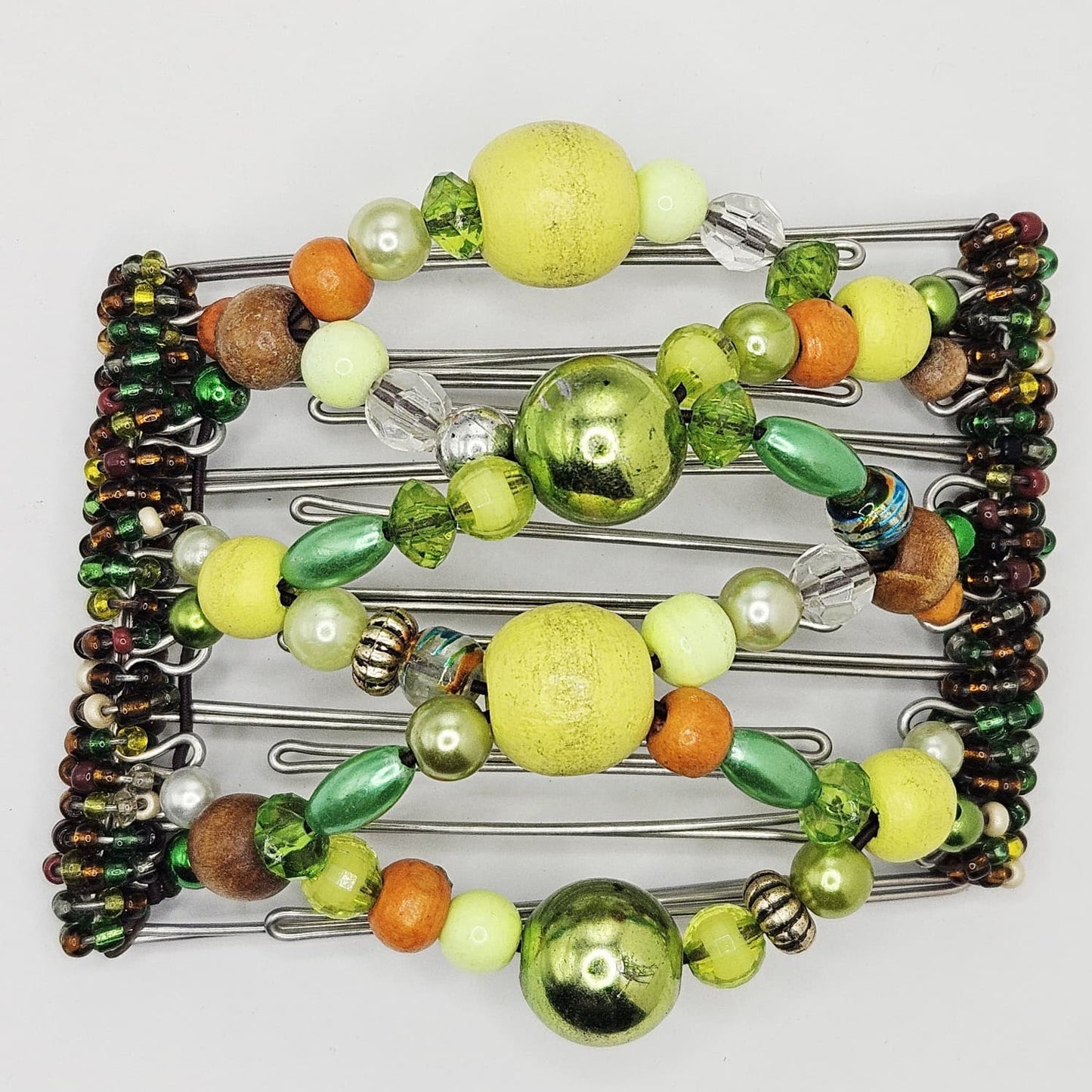 7 Tooth Medium Hair Comb, Tropical Green Mix, Hippie Beads, Lime, Light Green, Caribbean Vacation