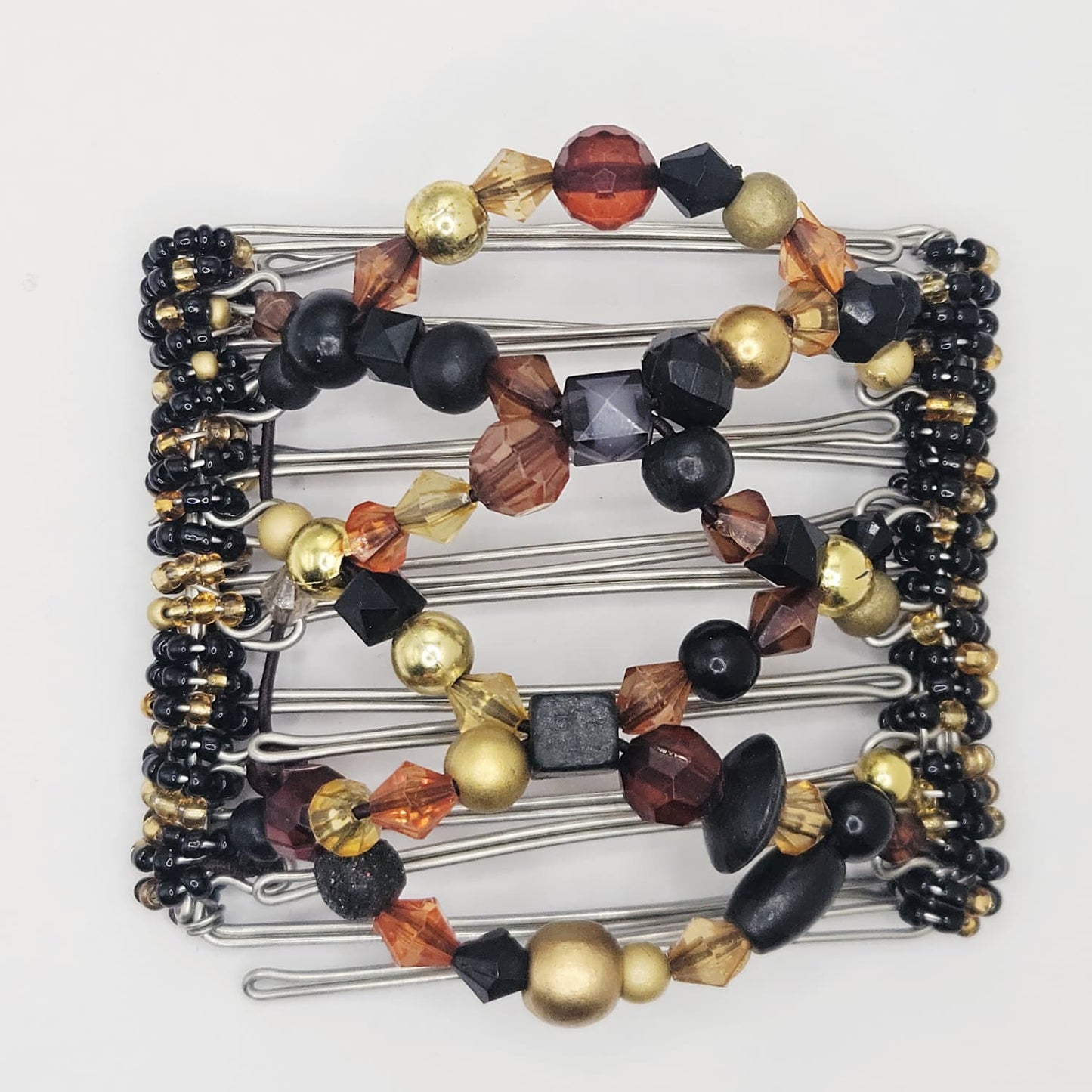 7 Tooth medium Hair comb, Black and gold elegant mix