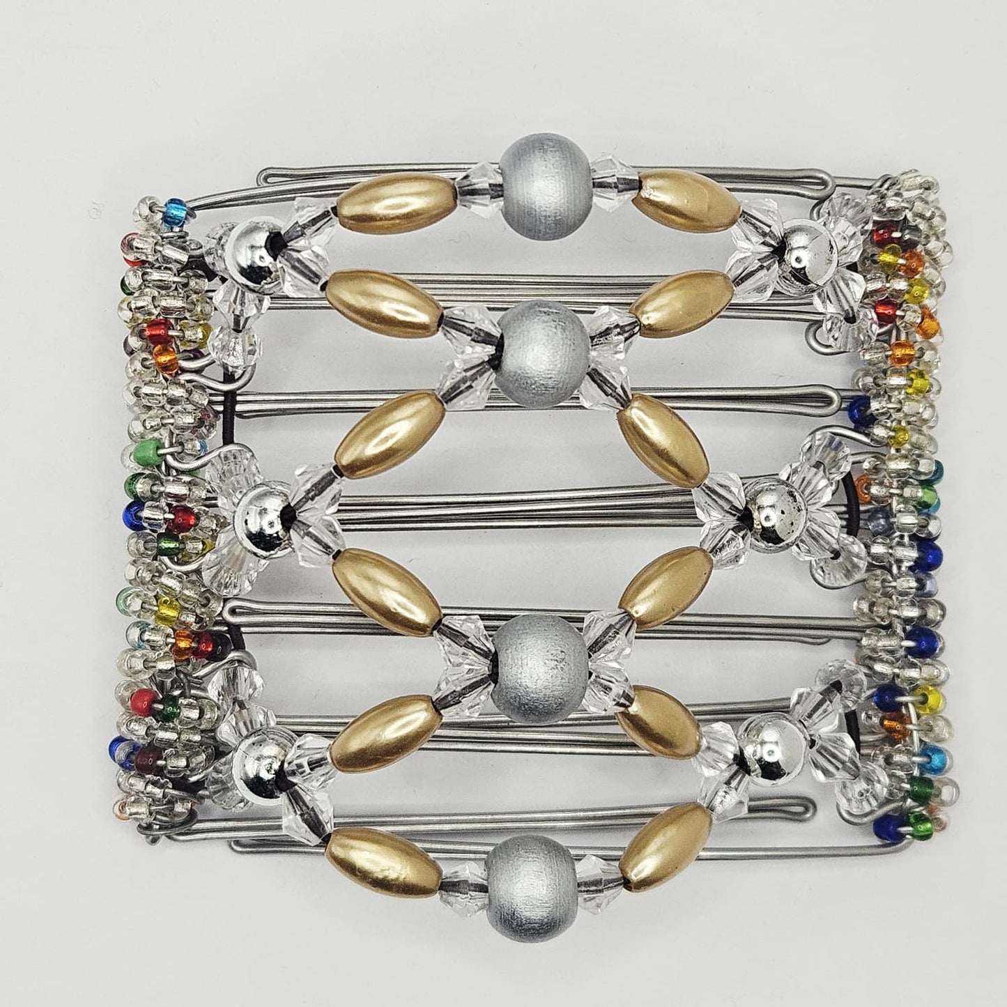 7 Tooth medium Hair comb, Crystals and wood, sparkle and shine