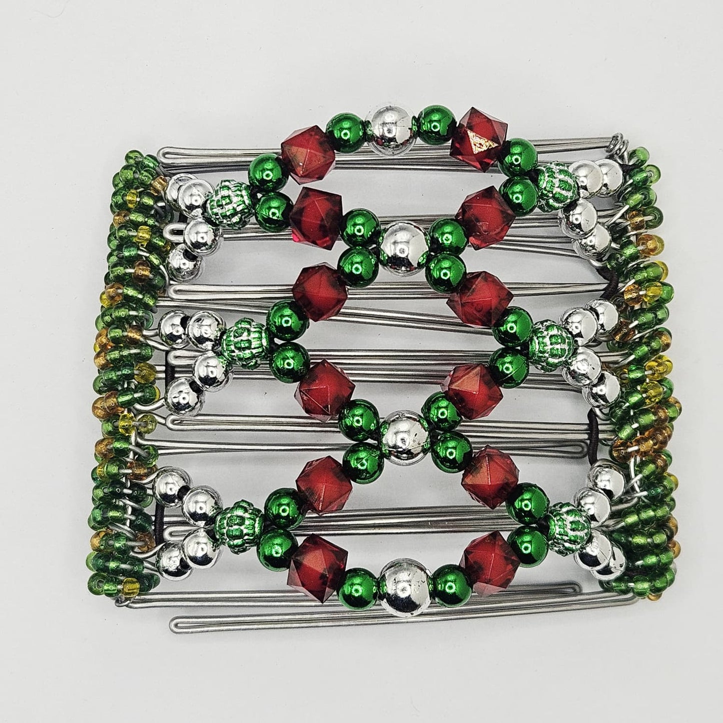 7 Tooth medium Hair comb, Its a silver Christmas !!! Red, Green and silver