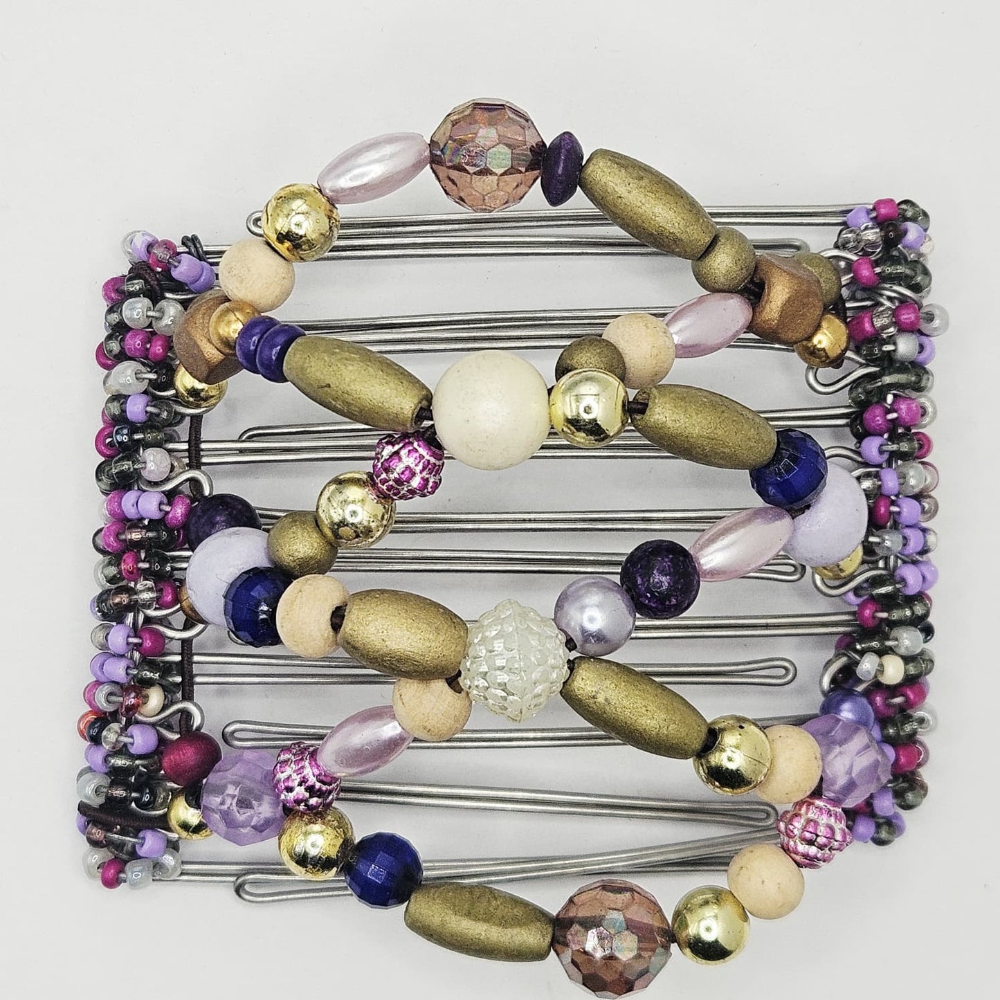 7 Tooth medium Hair comb, Imperial purple and gold mix,