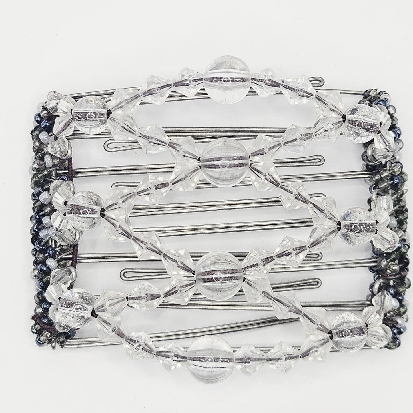 7 Tooth medium Hair comb, Crystal magic bead design