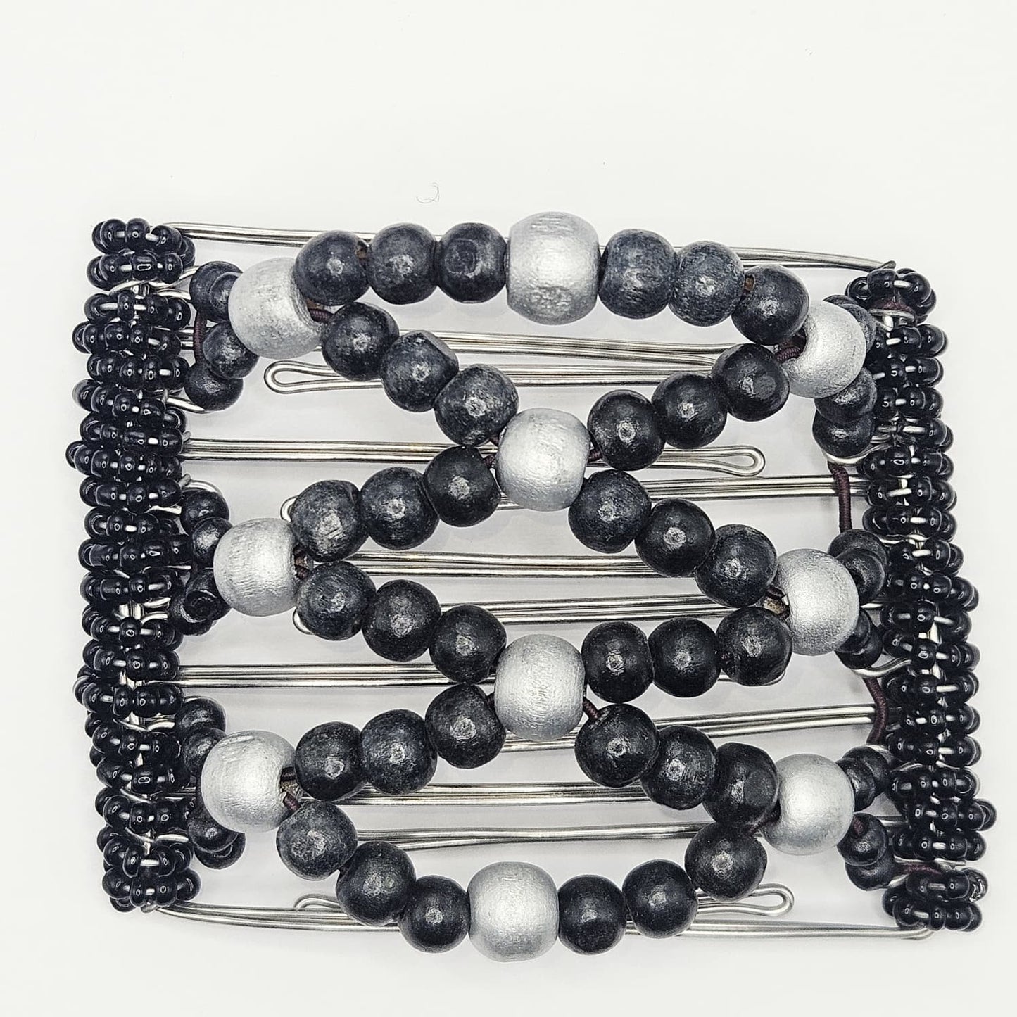 7 Tooth medium Hair comb, Black and grey tone wood