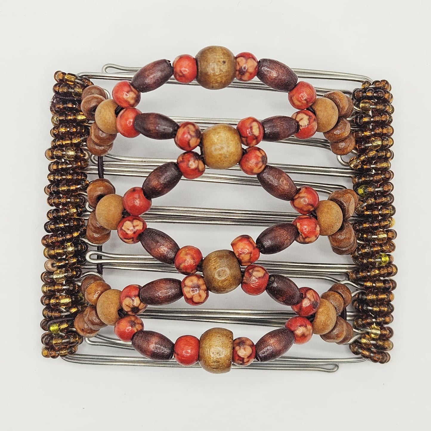 7 Tooth medium Hair comb, Wood shades , flower print design