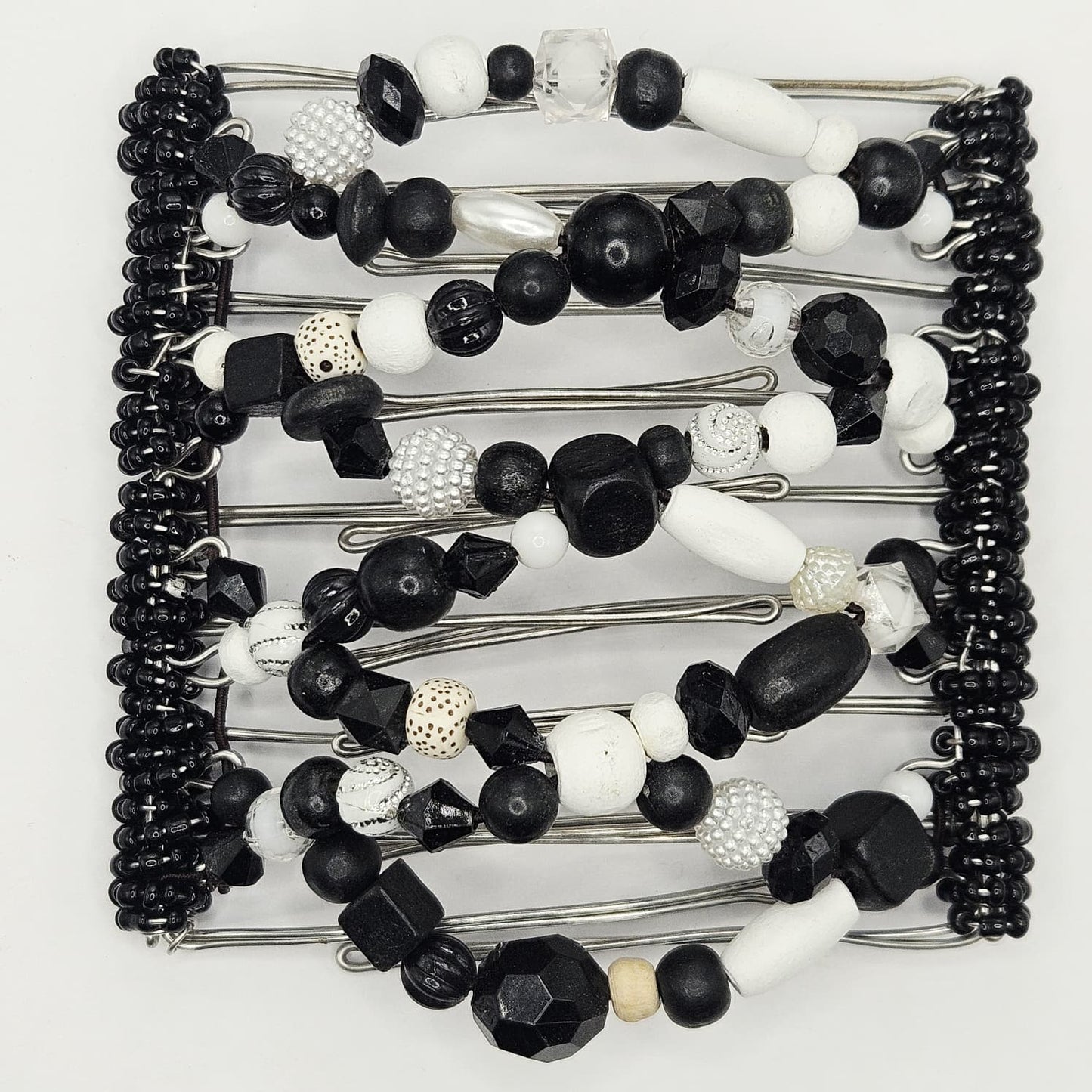 9 Tooth Large Hair comb, Barrette, Black and White,
