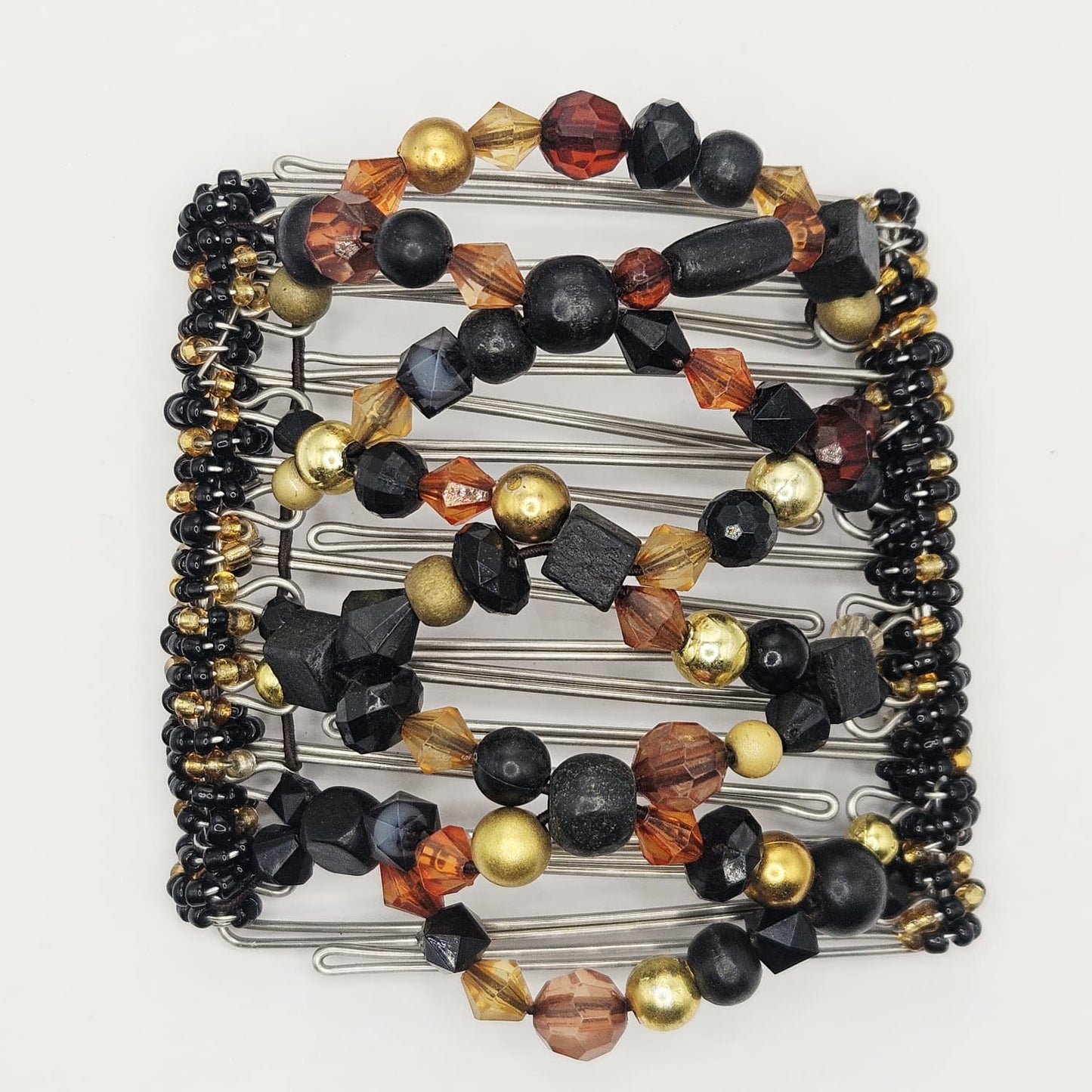 9 Tooth Large Hair comb, Black and gold elegant mix