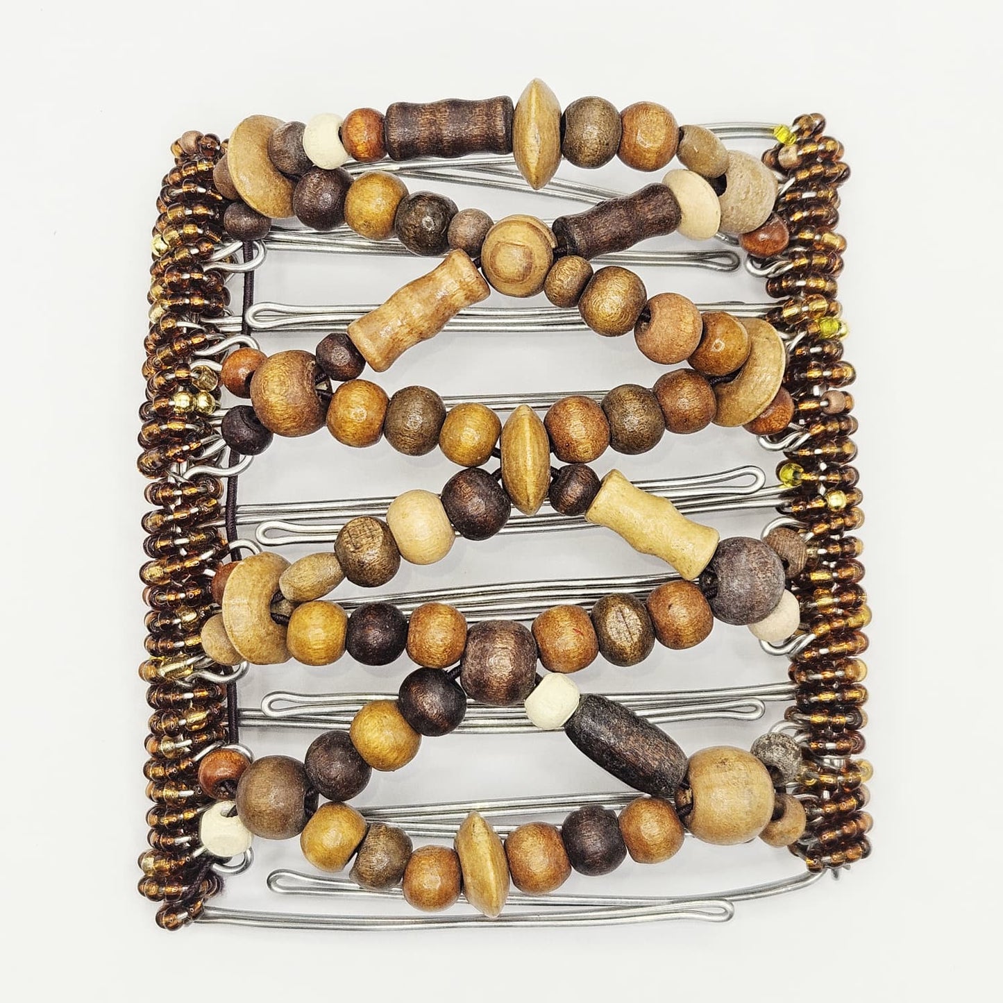 9 Tooth Large Hair comb, Brown Wood, Wood and Acrylic Mix, Auburn, Red Head, Brunette, Bun Holder