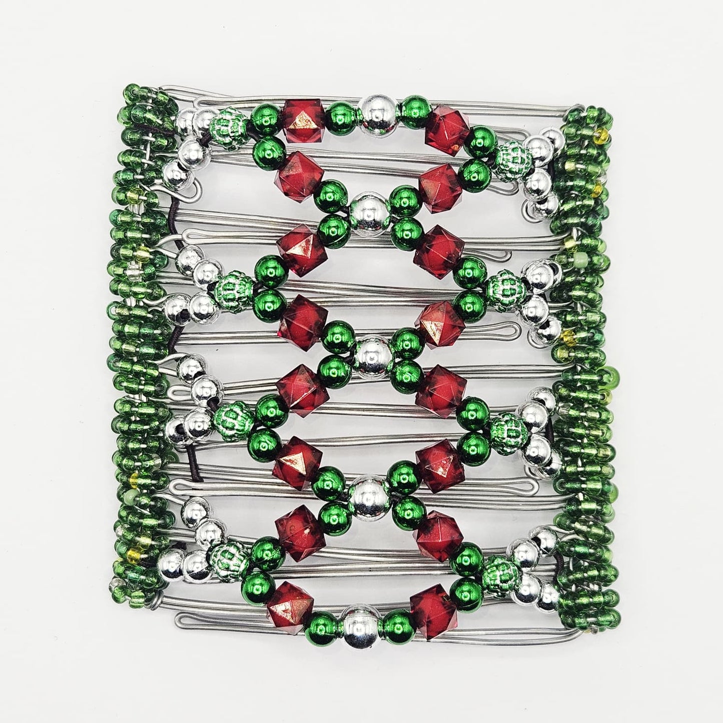 9 Tooth Large Hair comb, Its a silver Christmas !!! Red, Green and silver