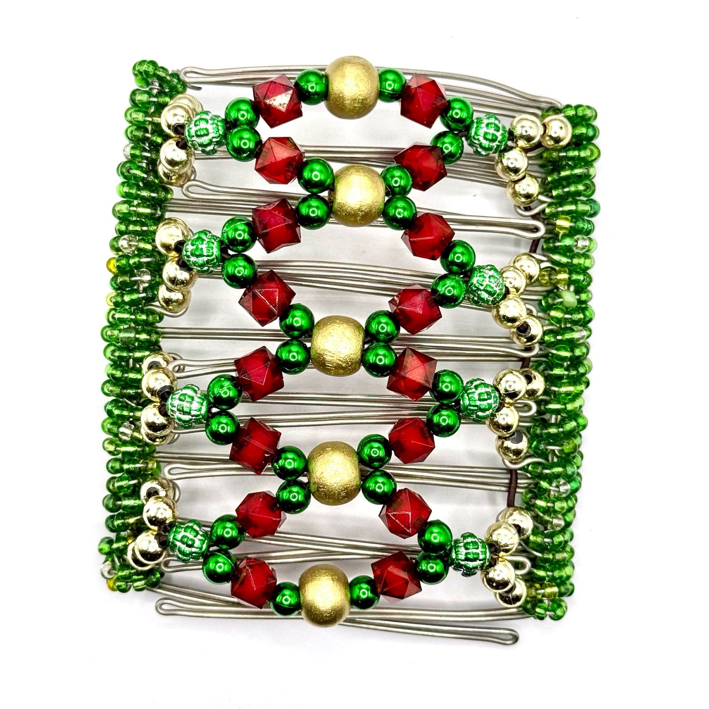 9 Tooth Large Hair comb,, Christmas colors , golds, greens, reds!!!