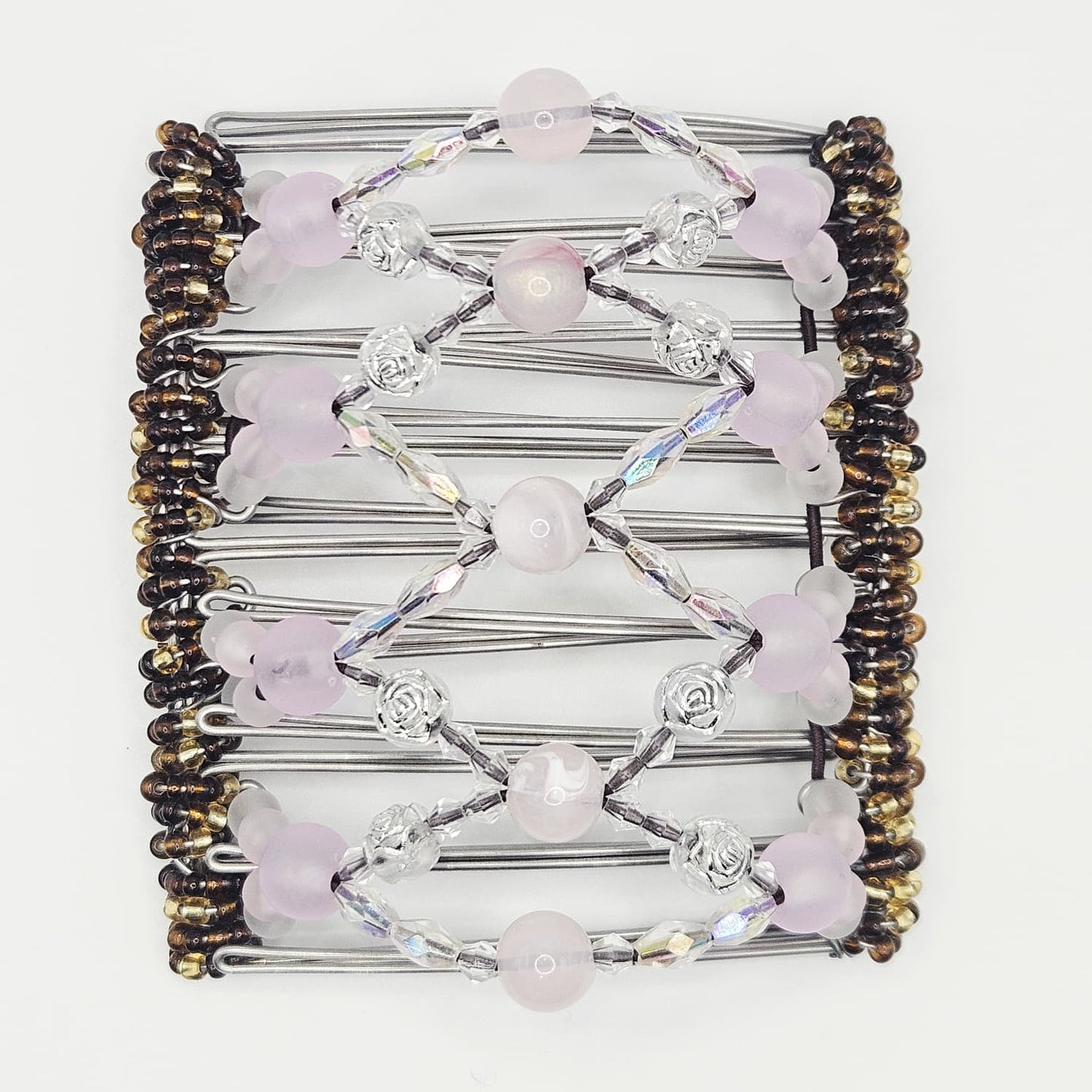 9 Tooth Large hair comb, Pink sparkle, iridescent accents