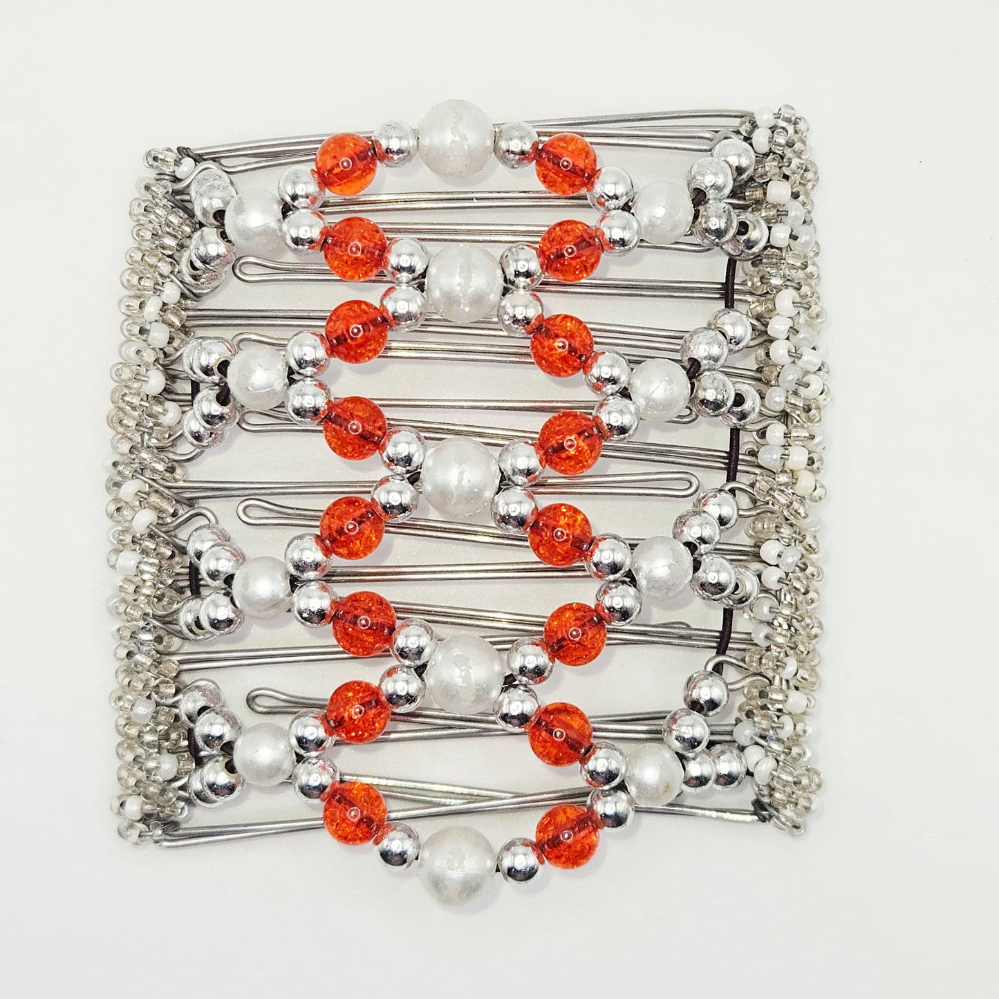 9 Tooth Large Hair comb by The Hair Jeweler Inc,, White, Silver Tone, Orange, Coral, Bling, Hair Accessory