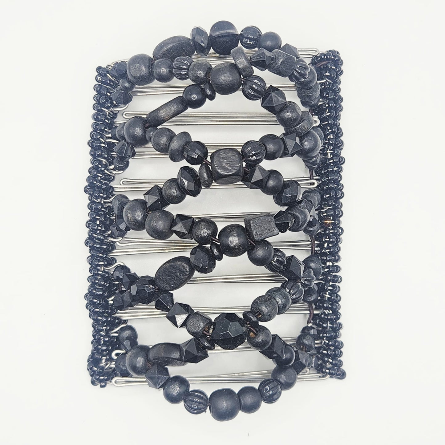 11 Tooth Extra-Large hair comb, Black mixed chunky design