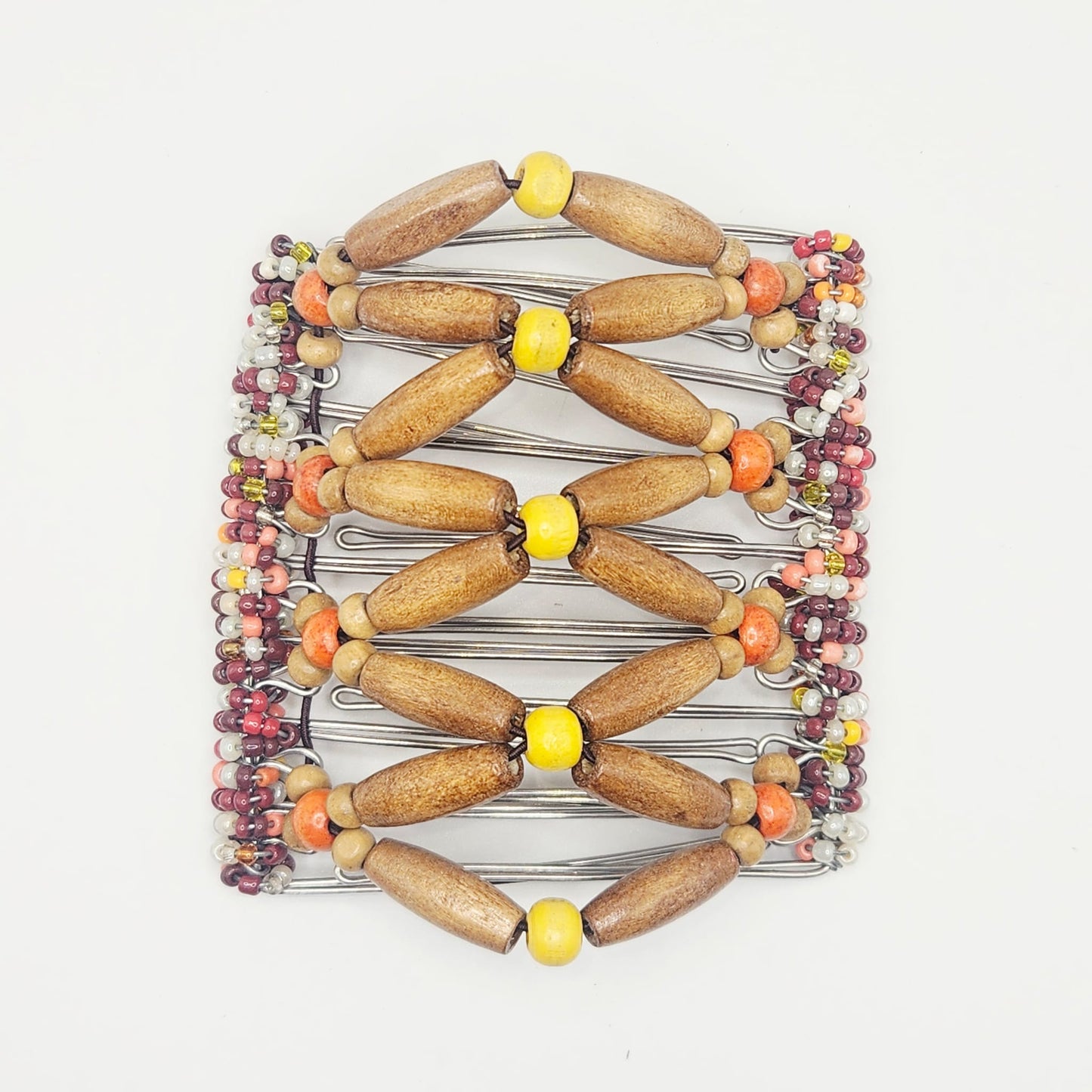 9 Tooth Large hair comb by The Hair Jeweler Inc., Orange, brown, yellow wood. bright and fun