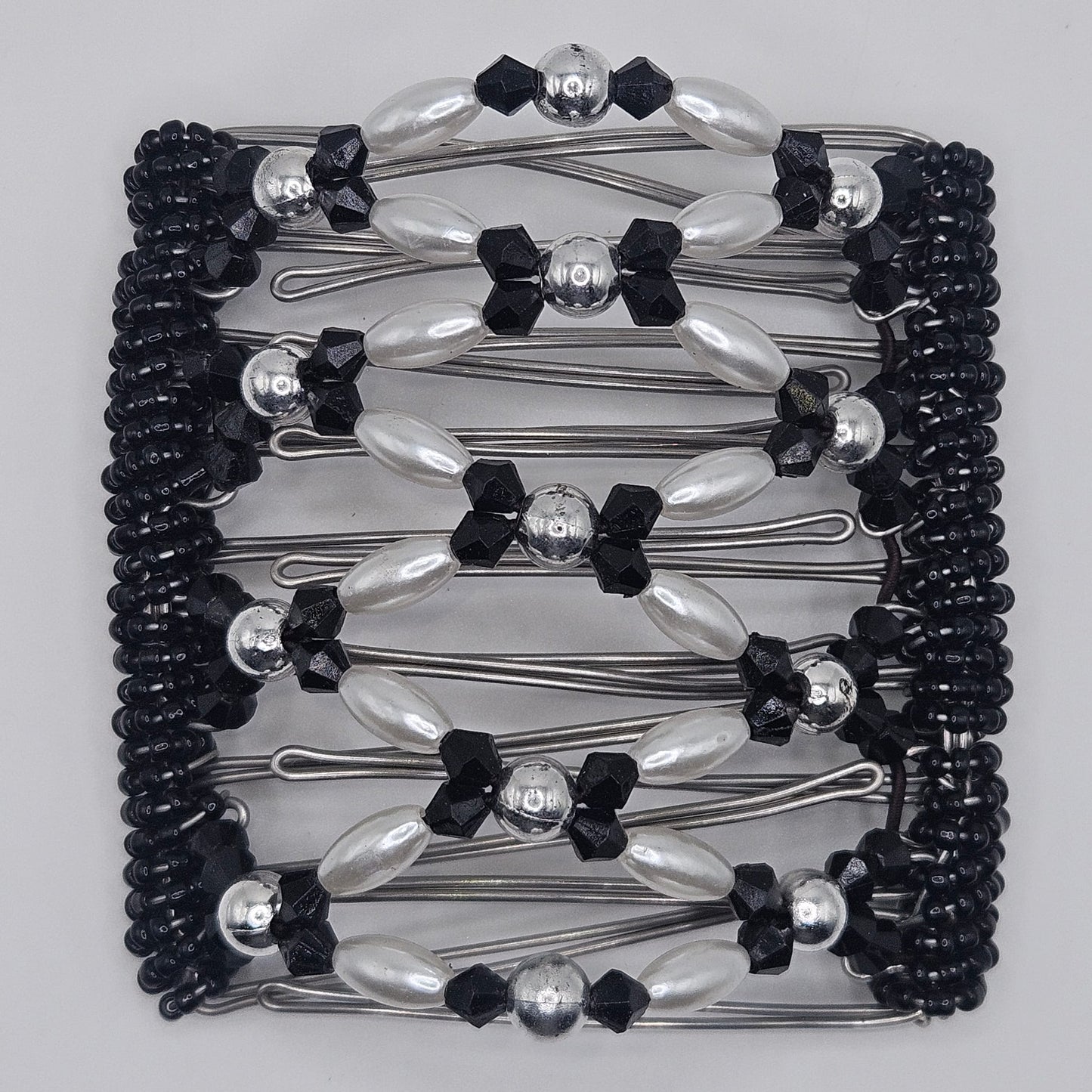 9 Tooth Large Hair comb by The Hair Jeweler Inc. Silver, Black and white dressy