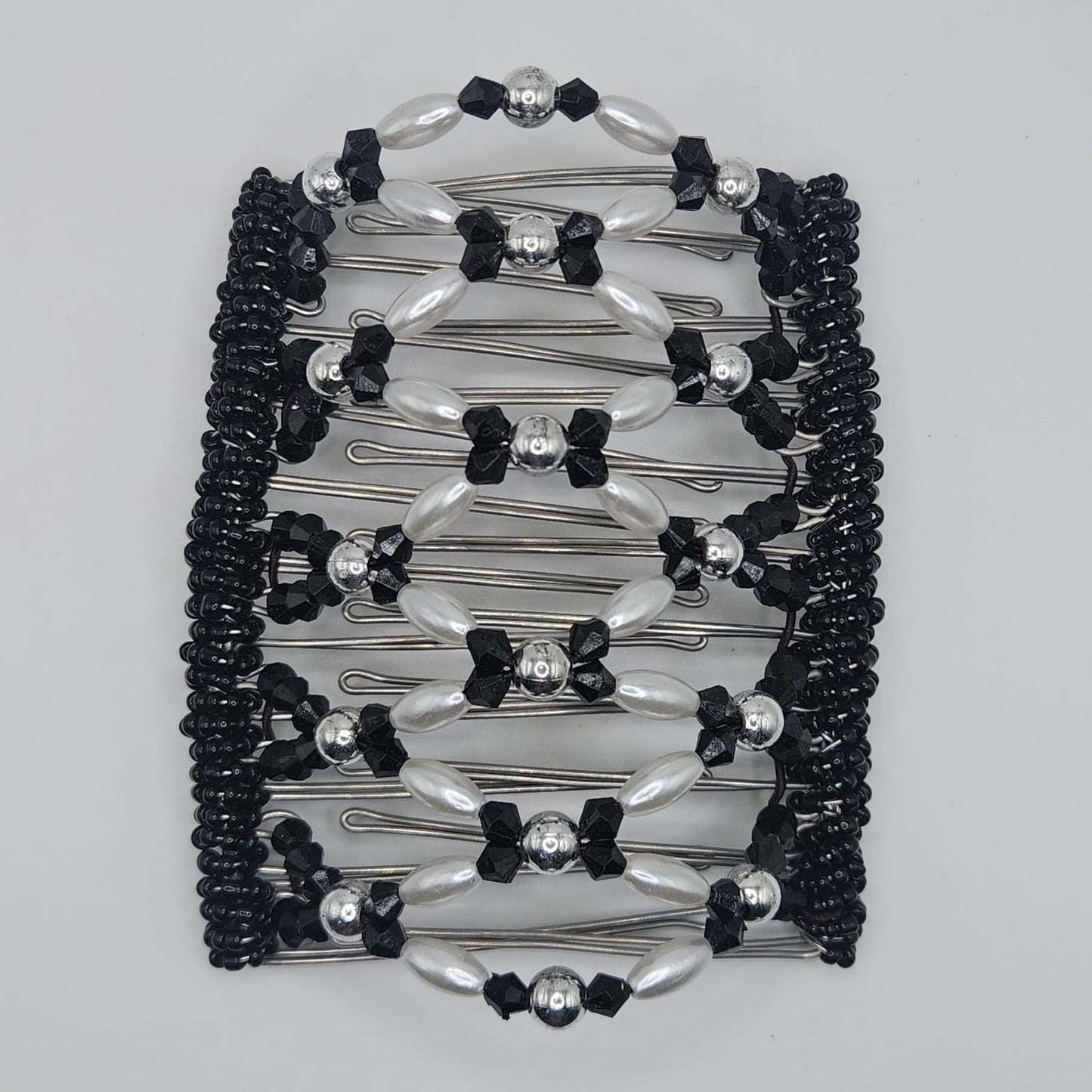 11 Tooth Extra-Large Hair comb by The Hair Jeweler Inc. Silver, Black and white dressy