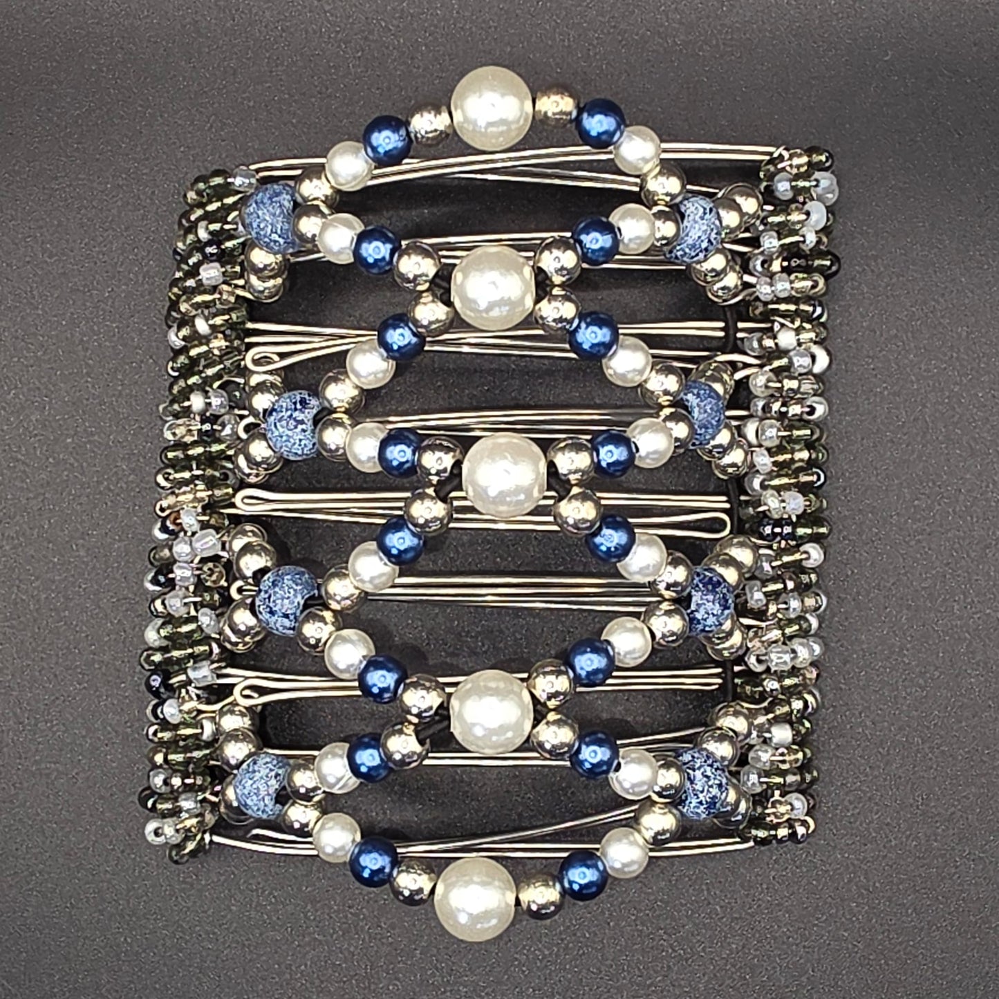 9 Tooth Large Hair comb by The Hair Jeweler Inc. Formal navy blues and pearls