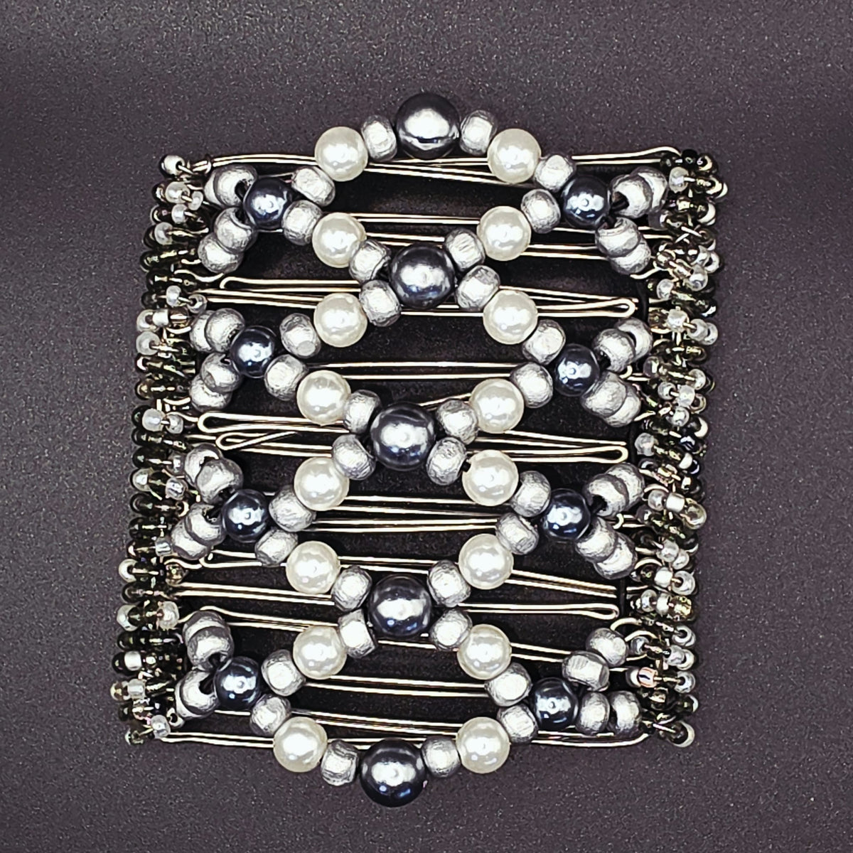 Large 9 tooth hair comb by The Hair Jeweler Inc. Pearly greys for everydays.