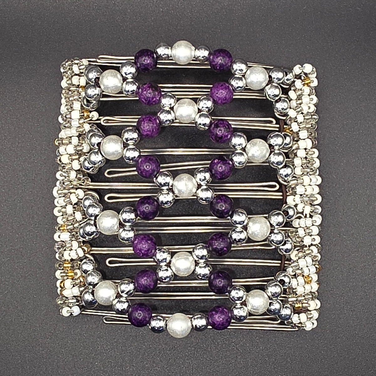 9 Tooth Large Hair Comb by The Hair Jeweler Inc. Purple and silver dressy design