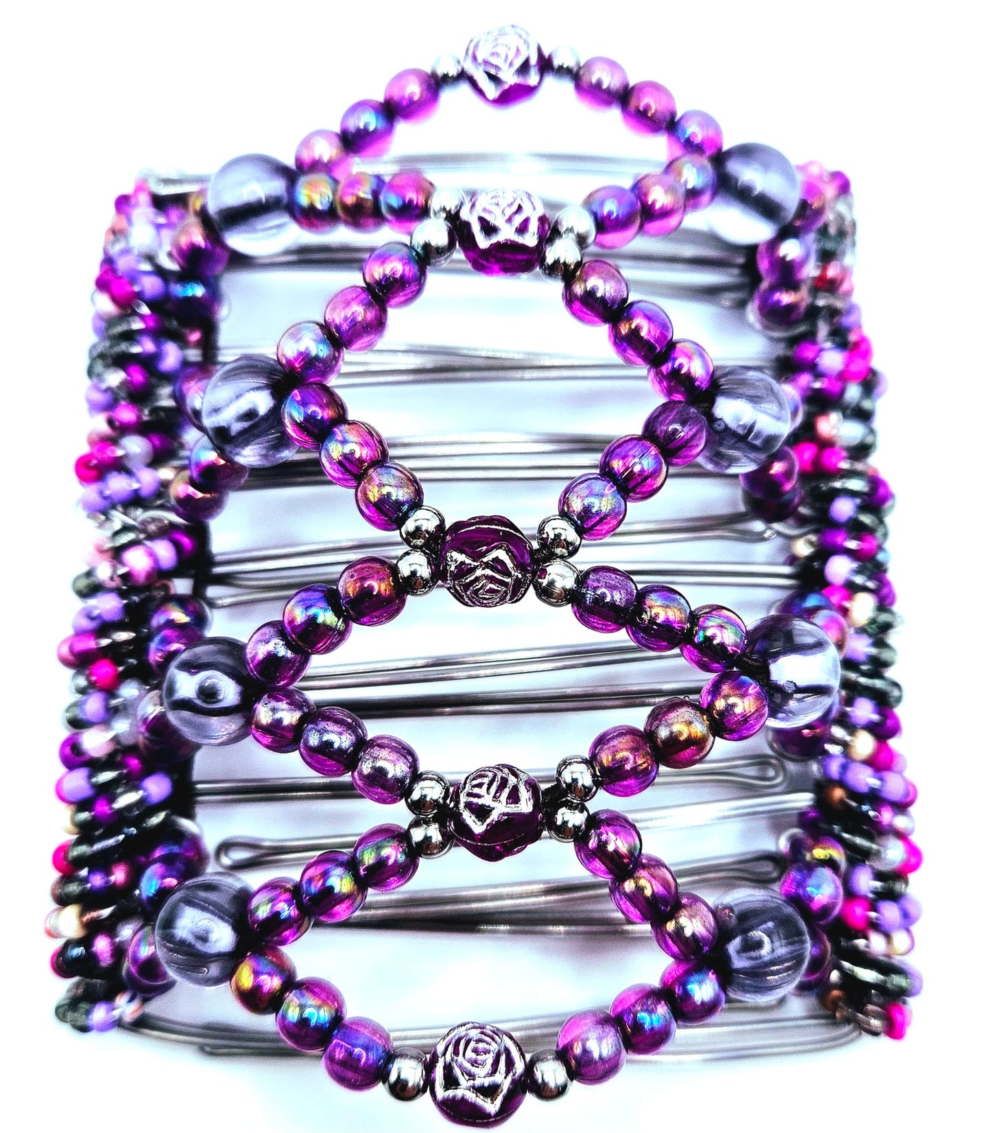 9 Tooth Large Hair comb, "purple flower power"