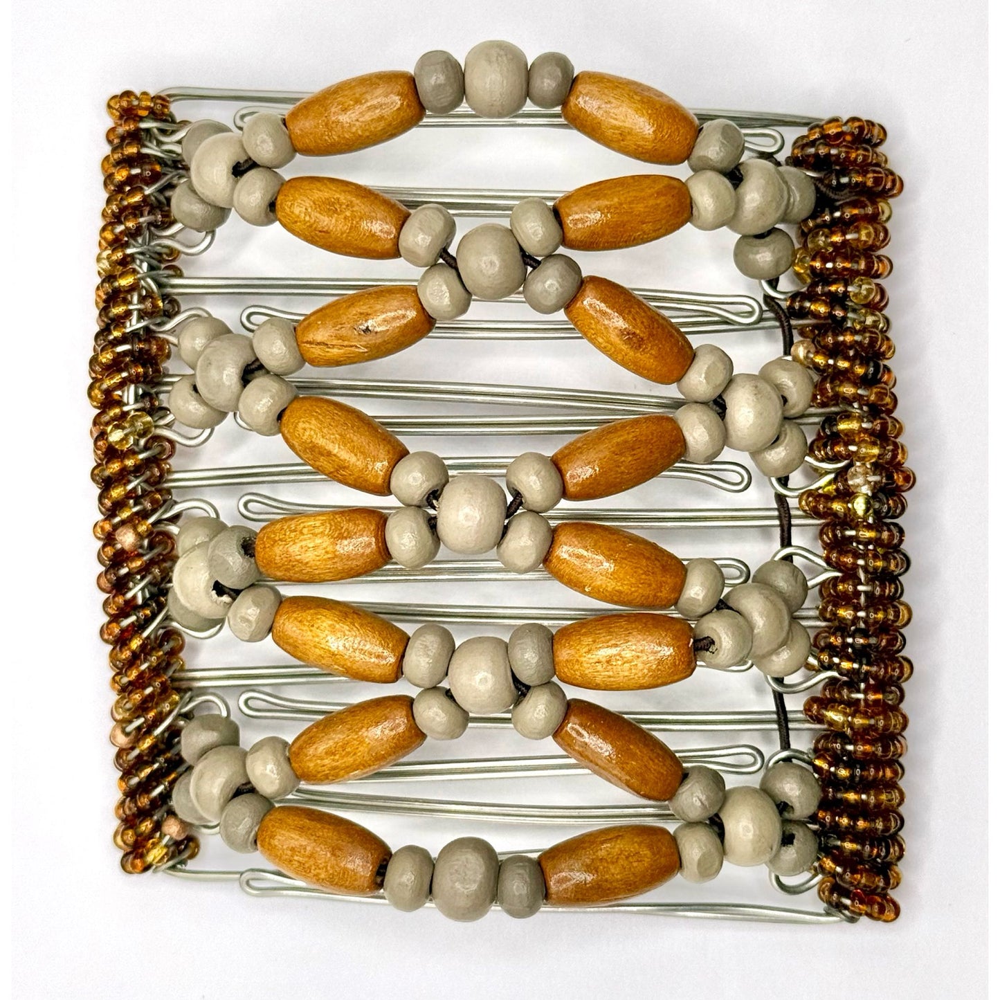 9 Tooth Large Hair Comb, Light Brown Wood, Gray, Neutral, Minimalist, Thick Hair, The Hair Jeweler Inc.