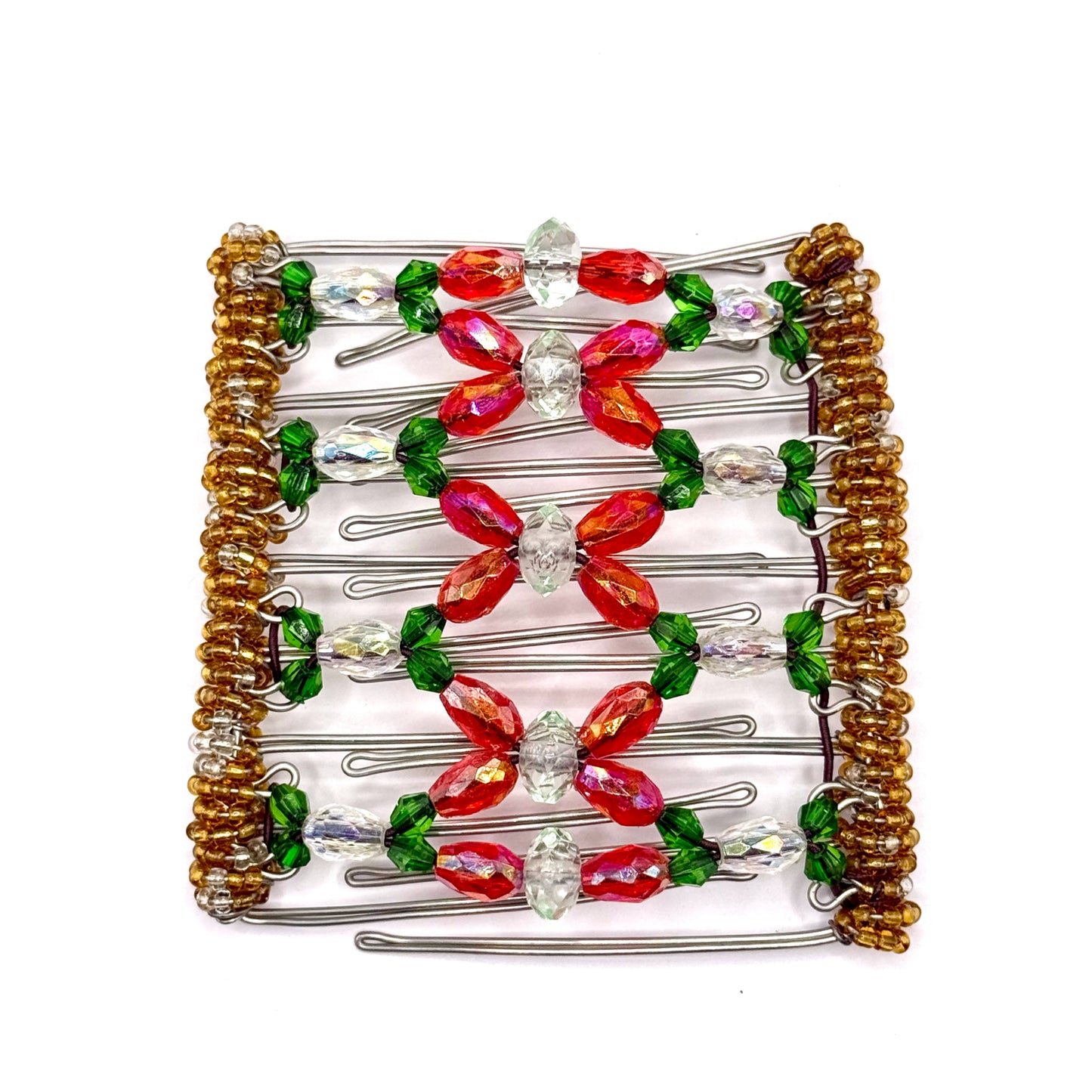 SALE! 9 Tooth Large Hair comb, Thick Hair, Red, Green and Gold Tone, Christmas, Hair Clips, The Hair Jeweler Inc.