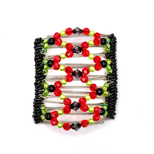 9 Tooth Large Hair comb, Thick Hair, Red, Green and Black, Hair Clips, The Hair Jeweler Inc.