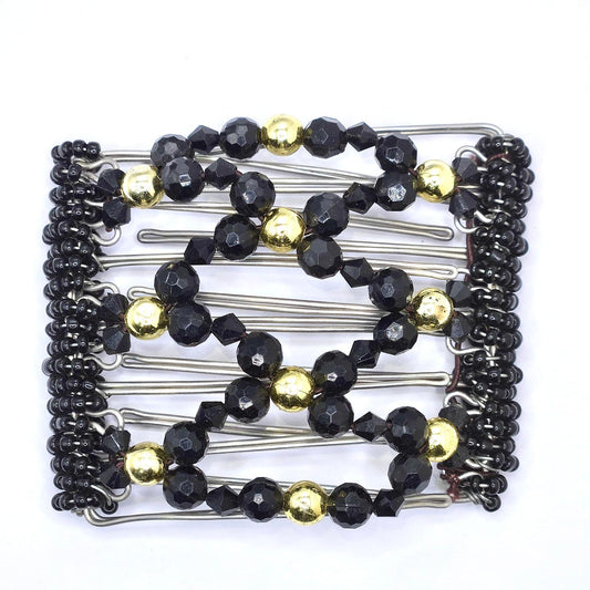 7 Tooth Medium Hair Comb, Sparkling Black, Gold Tone, Little Black Dress, Hair Clips, The Hair Jeweler Inc.