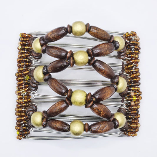 7 Tooth medium Hair comb, Brown, Gold Tone, Neutral, Brunette, The Hair Jeweler Inc.