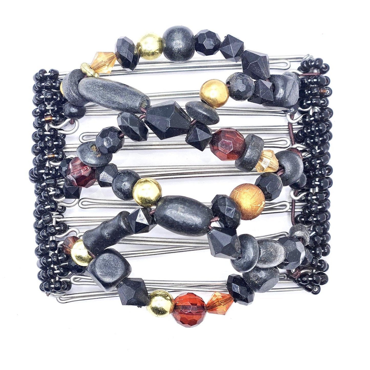 7 Tooth Medium Hair Comb, Black and Gold mix, Amber, Warm Undertones by The Hair Jeweler Inc.