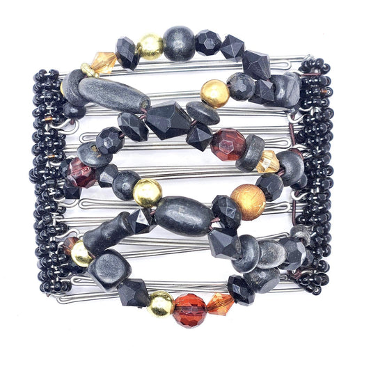 7 Tooth Medium Hair Comb, Black and Gold mix, Amber, Warm Undertones by The Hair Jeweler Inc.