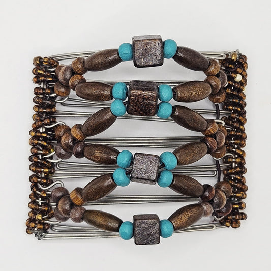 7 Tooth Medium Hair comb, Hair Barrette, Turquoise Blue, Earthy, Southwest Inspired, Square Beads