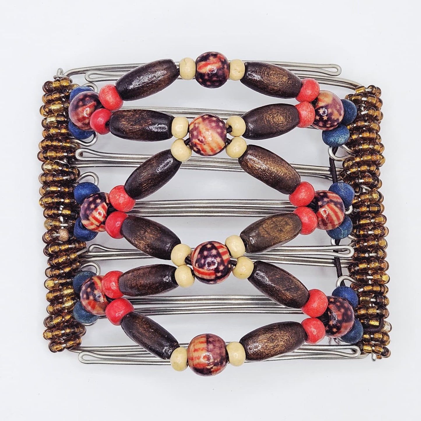 7 Tooth Medium Hair Comb, American Flag, Americana, Dark Brown Wood, Patriotic, Military Mom, Military Wife