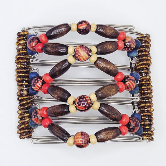 7 Tooth Medium Hair Comb, American Flag, Americana, Dark Brown Wood, Patriotic, Military Mom, Military Wife