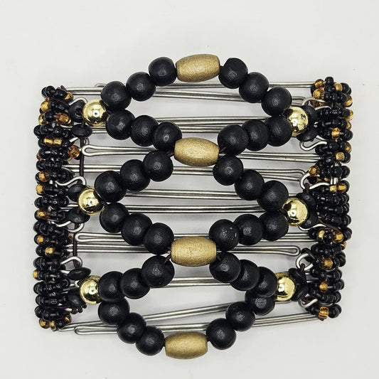 7 Tooth Medium Hair Comb, Hair Accessory, Black, Gold Tone, Formal, Dressy, Elegant, LBD