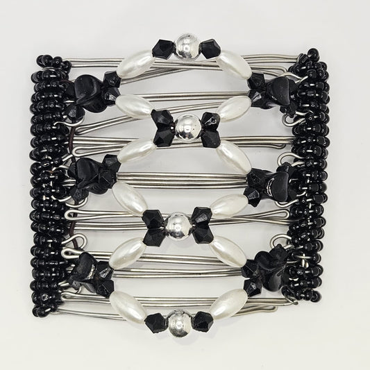 7 Tooth Medium Hair Comb, Hair Accessory, Black, White, Silver, Formal, Dressy, Elegant