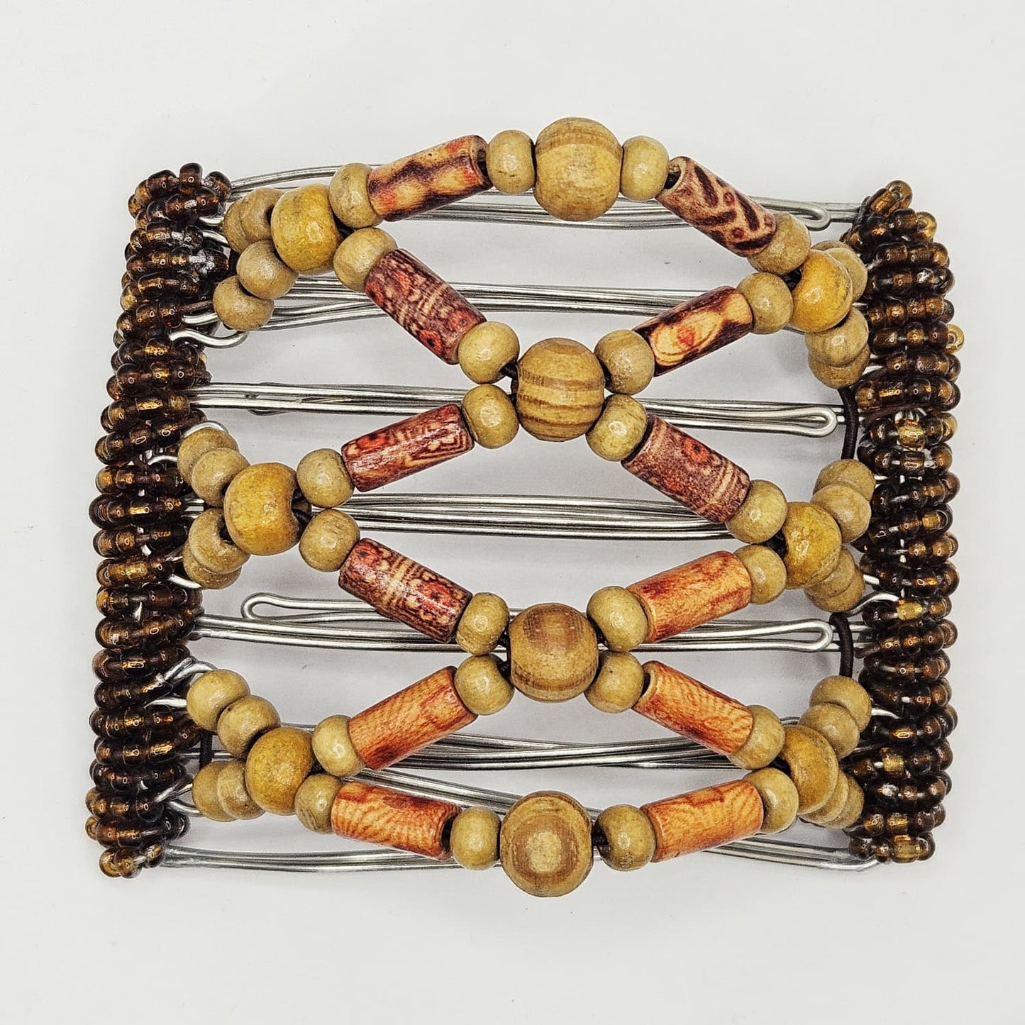 7 Tooth Medium Hair Comb, Light Brown Wood, Tribal, Blonde, Earthy, Hippie Beads, Blondes