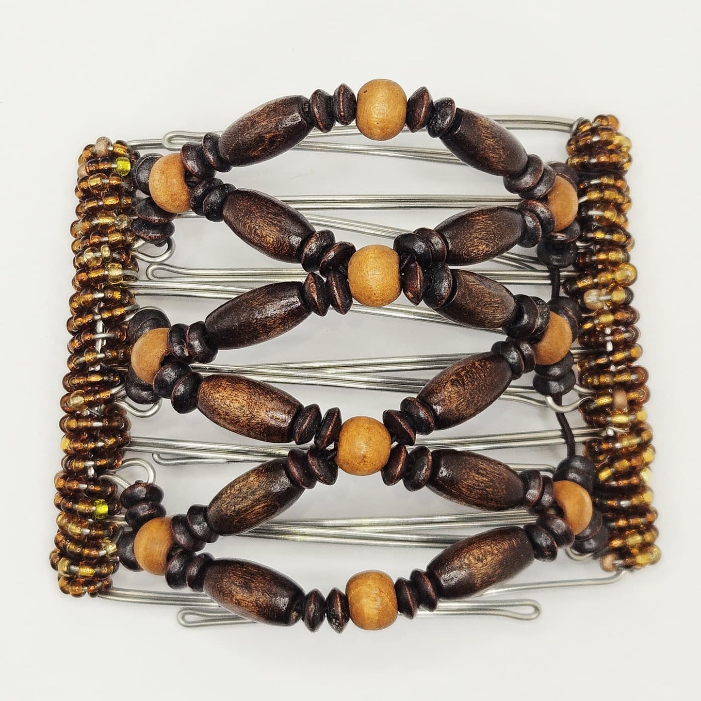 7 Tooth Medium Hair Comb, Dark Brown Wood, Brunette, Blonde, Earthy, Hippie Beads, Versatile