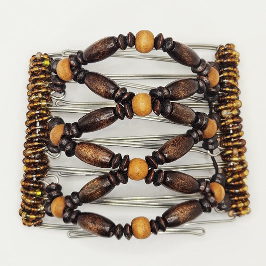 7 Tooth Medium Hair Comb, Dark Brown Wood, Brunette, Blonde, Earthy, Hippie Beads, Versatile