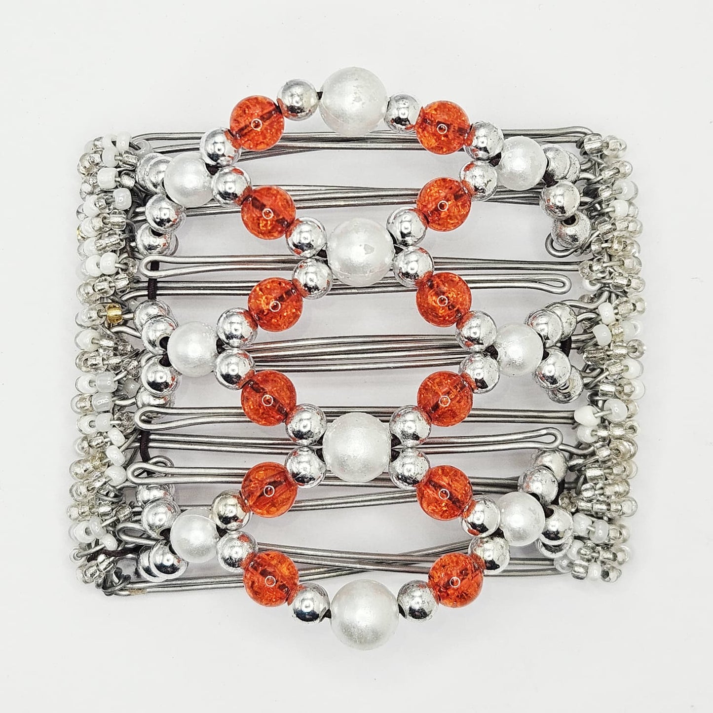 7 Tooth Medium Hair Comb, White, Silver Tone, Orange, Coral, Bling, Hair Accessory