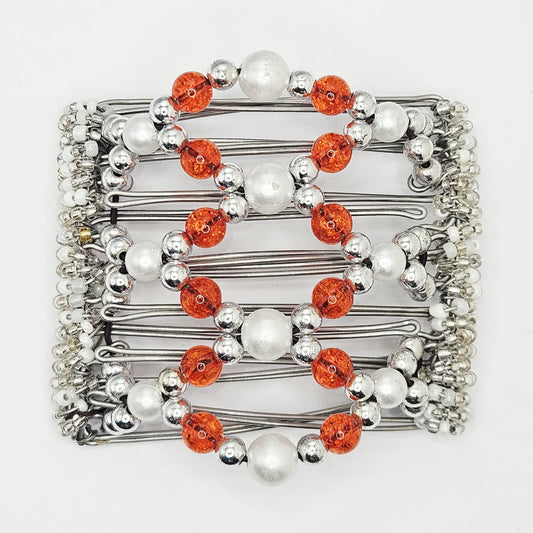 7 Tooth Medium Hair Comb, White, Silver Tone, Orange, Coral, Bling, Hair Accessory