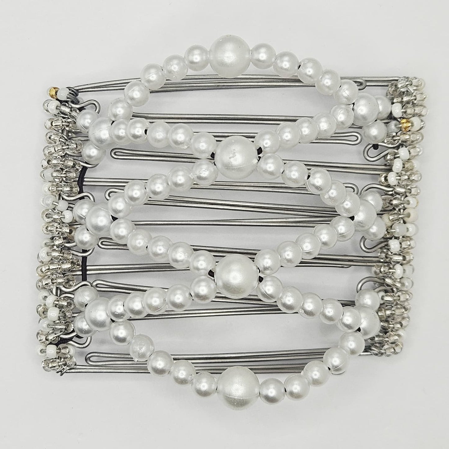 7 Tooth medium Hair comb, All white mother of pearl