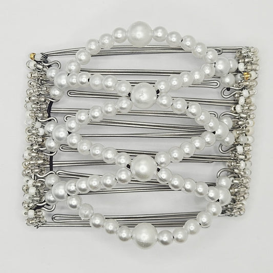 7 Tooth medium Hair comb, All white mother of pearl