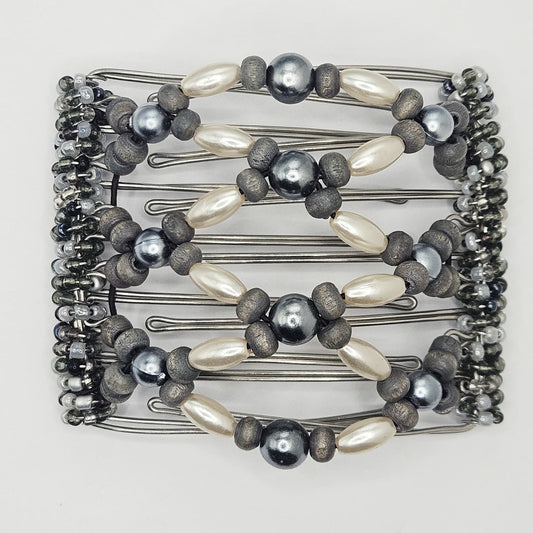 7 Tooth medium Hair comb, Grey-scale geometric pattern