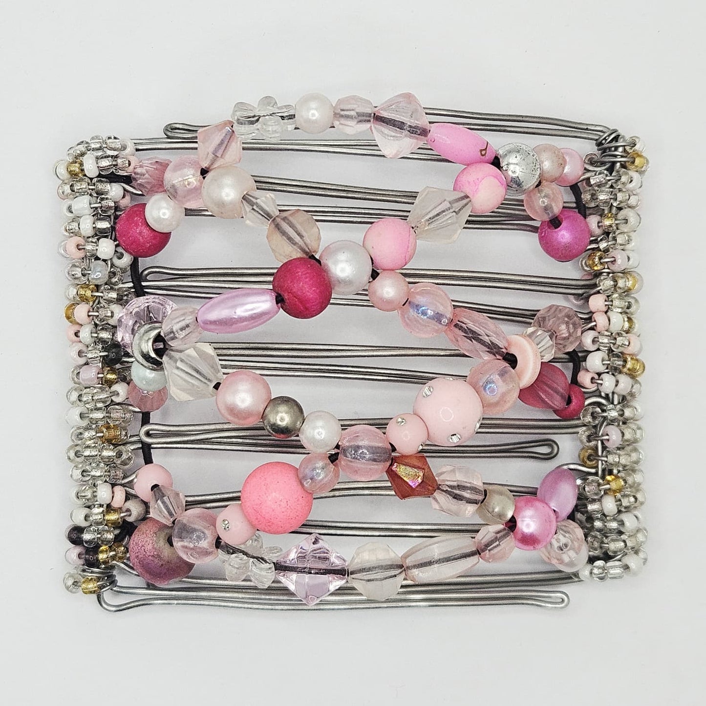 7 Tooth medium Hair comb, Pretty in Pink, mixed shades of pink and clear