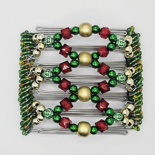 7 Tooth medium Hair comb, Christmas colors , golds, greens, reds!!!