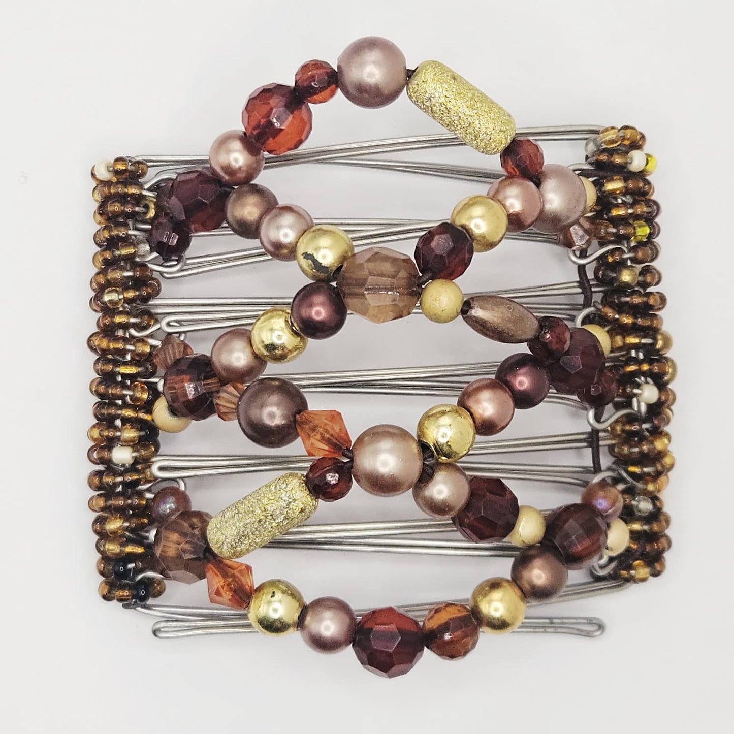 7 Tooth medium Hair comb, bronze and gold mix , neutral design