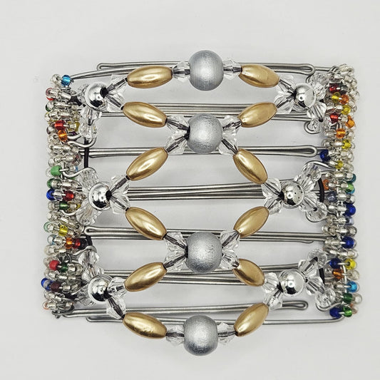 7 Tooth medium Hair comb, Crystals and wood, sparkle and shine