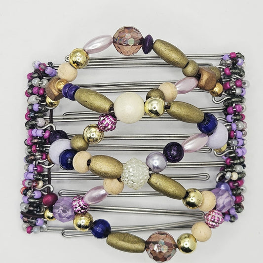 7 Tooth medium Hair comb, Imperial purple and gold mix,